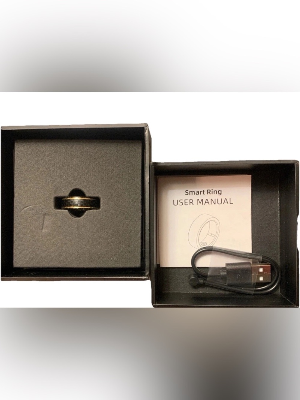 Black and Gold Smart Ring with Fitness & Notification Features